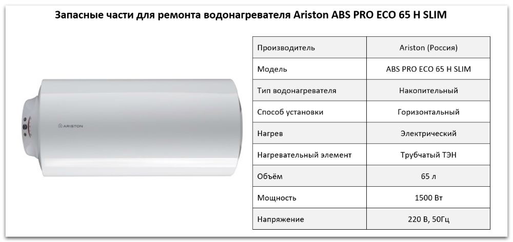 Купить запчасти Ariston ABS PRO ECO 65 H SLIM в Ростове-на-Дону